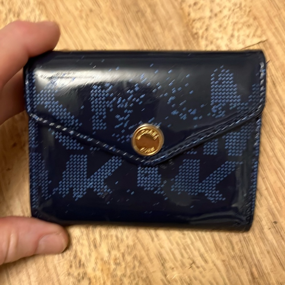 Michael Kors MK Navy Blue Patent Leather Wallet Card Holder